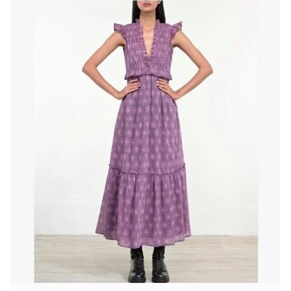 Banjanan Sz S Constance Dress Petal Power Blueprint Print Cotton Voile Maxi - Picture 1 of 12